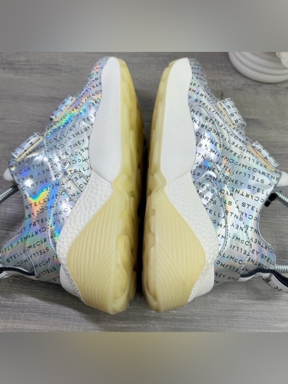 “Stella McCartney” Silver Hologram Logo Print. Women's Sneakers Size: 6.5 - Picture 8 of 10